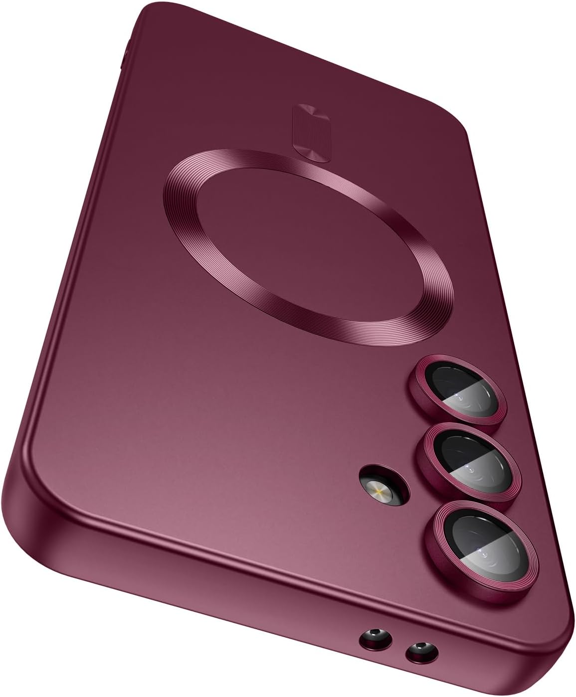 Magnetic for Samsung Galaxy S25 Case [Compatible with MagSafe][Built-in Camera Lens Protector] Slim Soft Silicone Bumper Shockproof Metallic Luster Phone Shell (Burgundy)