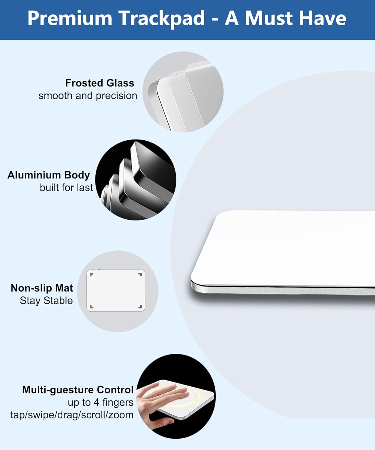 Wireless Trackpad for Mac and Windows - Multi-Touch Surface High Precision Track Pad, Multi-Gesture Touchpad Mouse Compatible with Apple MacBook iMac and Windows 10/11 PC Laptop Desktop Computer