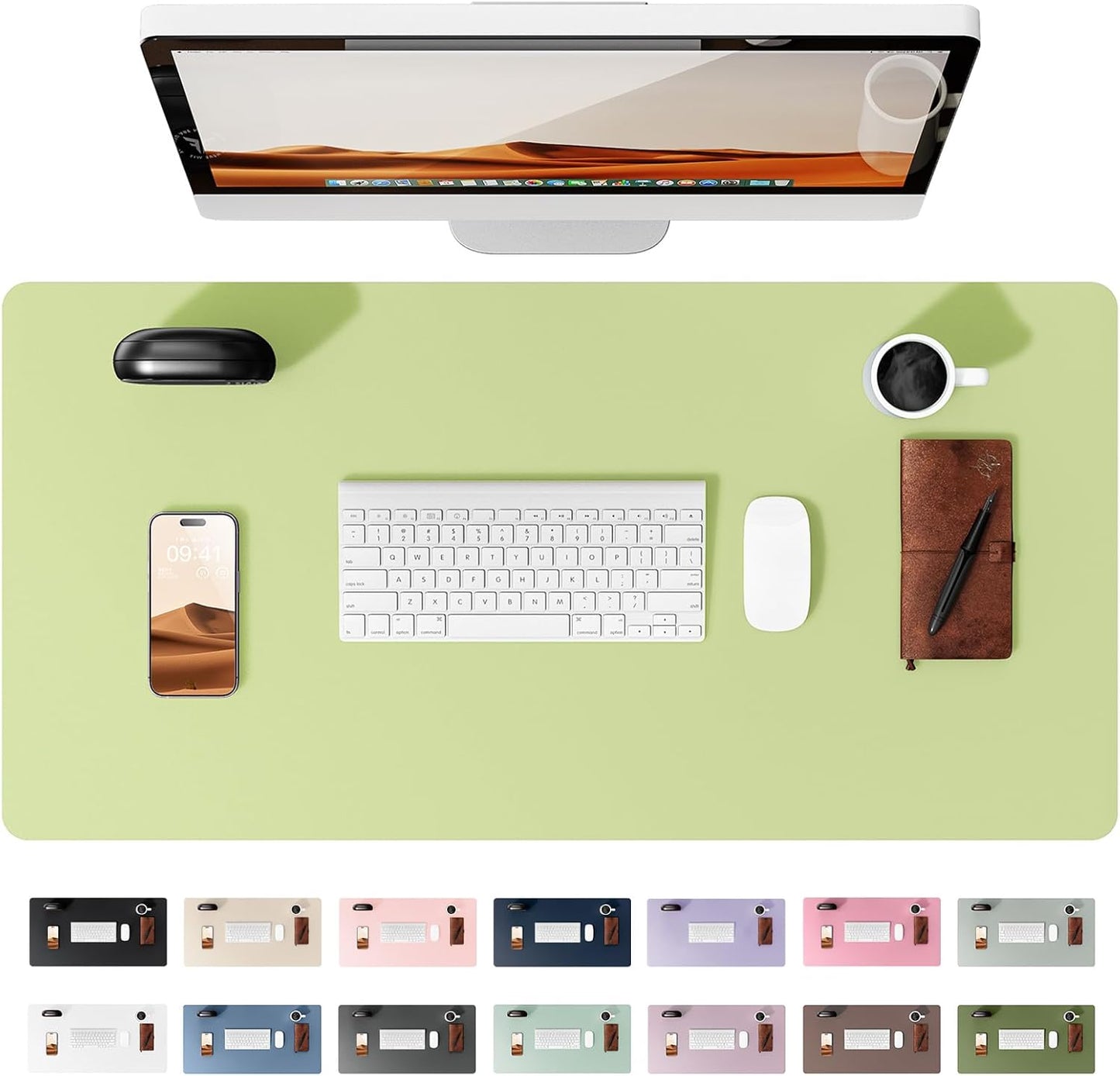 YSAGi Leather Desk Protector, Office Mat, Large Mouse Mat, Non-Slip PU Leather Blotter, Laptop Desk Pad, Waterproof Writing Pad for Office and Home (Peak Green, 47.2" x 23.6")