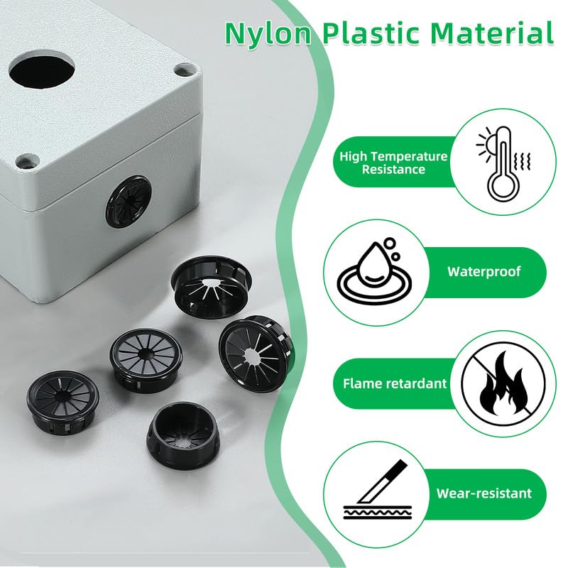 30PCS Cable Grommets, 1-1/8"(28mm) Desk Hole Cover Petal Shaped Buckle Type Nylon Snap Bushing Grommet, Wire Hole Cover Insert for Cables and Cords Management and Protection of Cabinet, Black