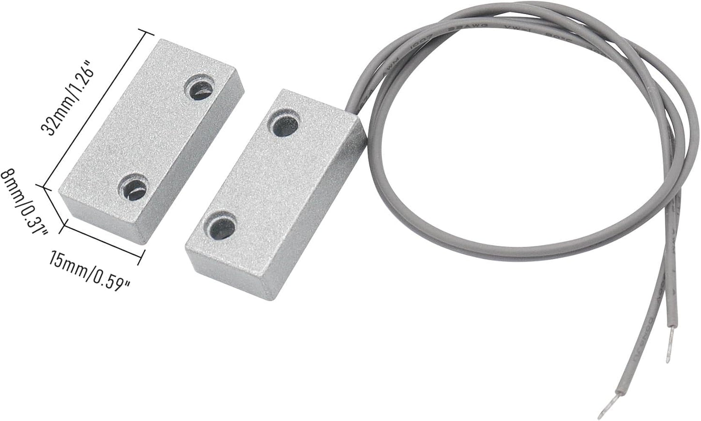 Magnetic Reed Switch Wired Surface Mount Normally Open/Closed NC/NO Contact Sensor Alarm Magnetic Door Switch with 3 Wires, Zinc Alloy Sliver, MC-51