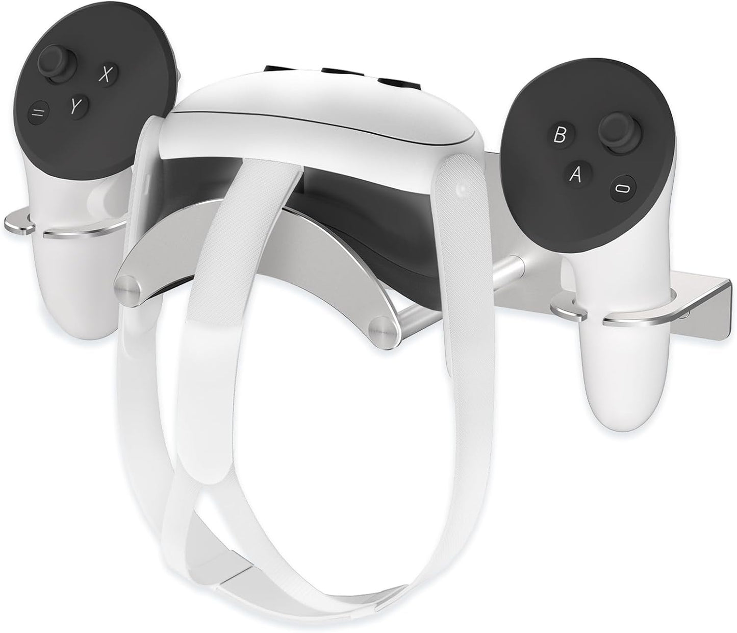 VR Wall Mount Aluminum Alloy,VR Headset Wall Mount Storage Stand Hook Compatible with Meta Quest 3/Quest Pro/Quest 2,Quest 3 Stand with 2 Storage Way,Desk Space Saving(Silver)