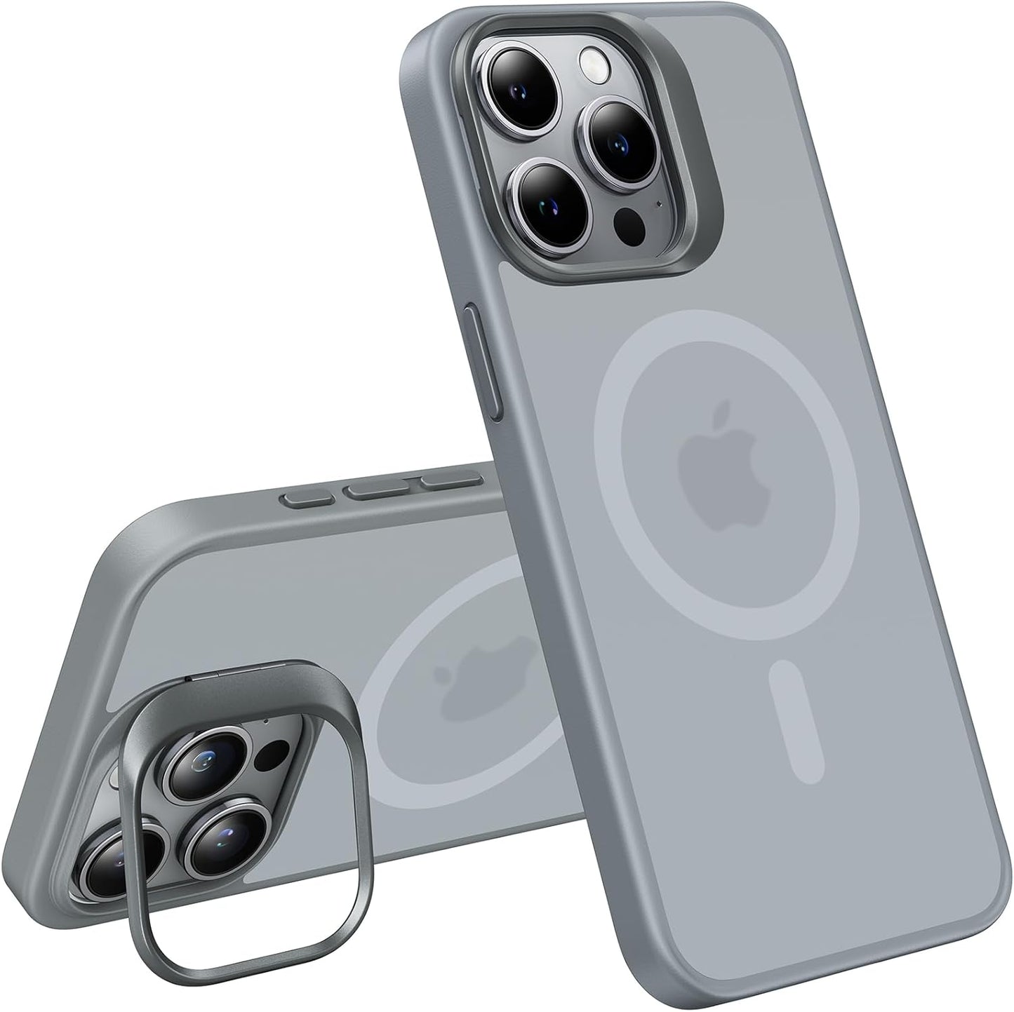 TORRAS Magnetic for iPhone 15 Pro Max Case [Compatible with MagSafe][Military-Grade Protection][Built-in Invisible Stand] Slim Hard Back Soft Edge, Natural Titanium