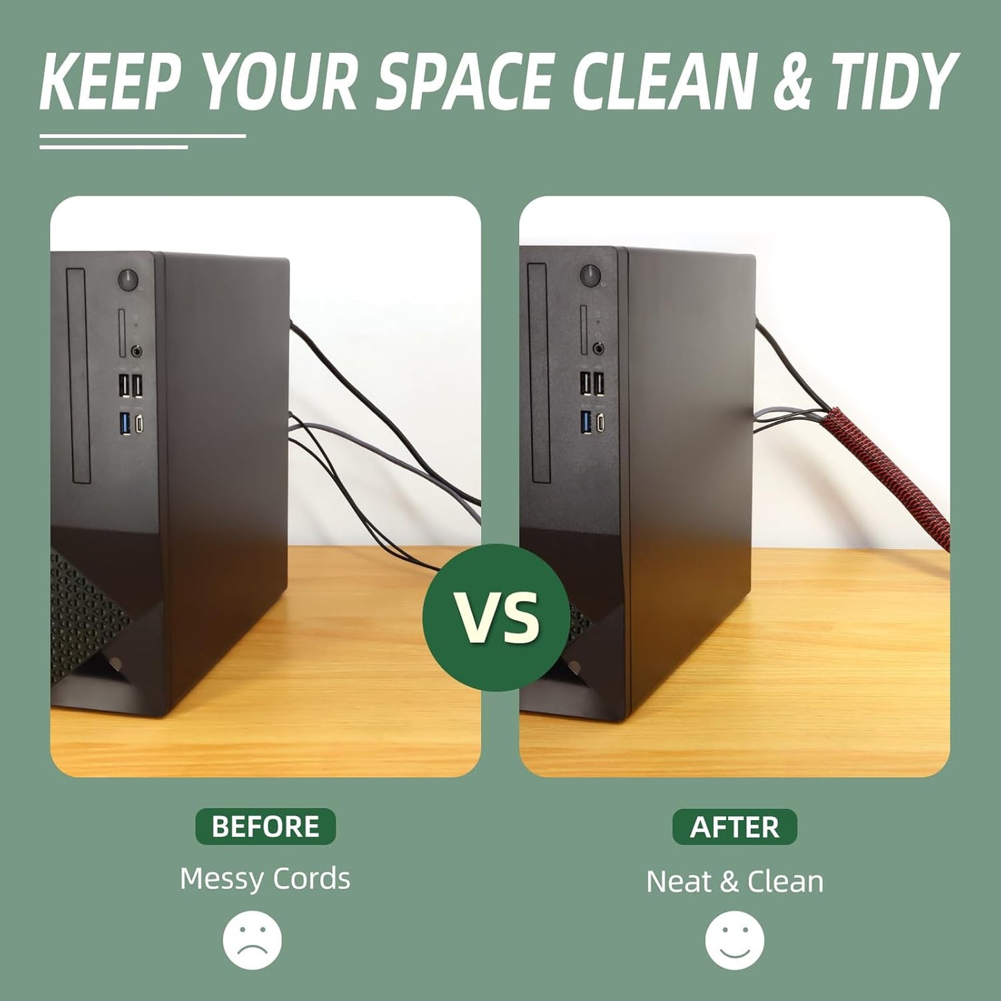 Split Wire Loom Tubing, Cable Protector Sleeve, Braided Cable Management for TV/Computer/Home Theater/Engine Bay, Cord Protectors from Pets No Chew (Red and Black, 1/2"-25ft)