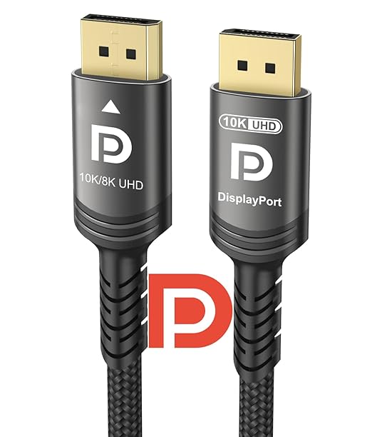 10K 8K DisplayPort 2.1 Cable 54Gbps 25 FT, Certified DP to DP Cord 4K 240Hz 165Hz 144Hz 120Hz 10K 8K 120Hz Nylon Braided UHBR HDCP2.3 FreeSync G-Sync RTX5090 Gaming Monitor PC Projector