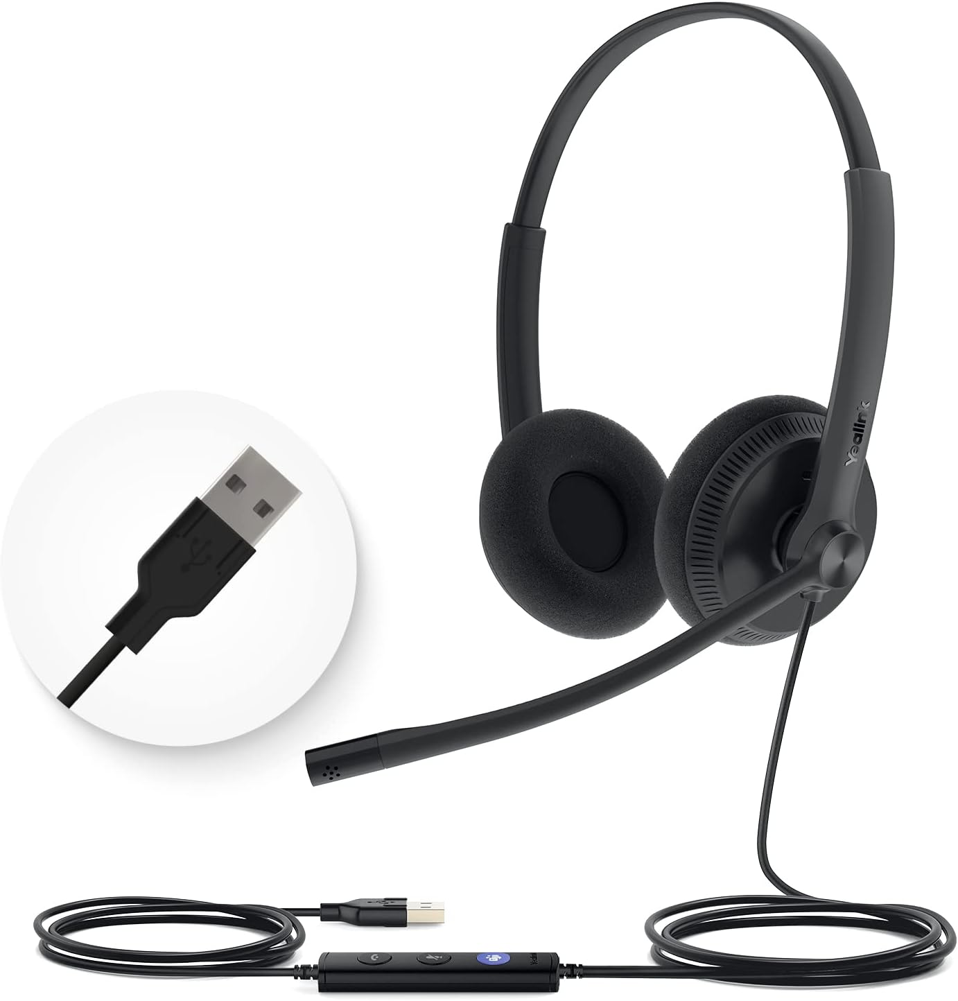 Yealink UH34 USB Headset with Mic,Stereo Wired Headphones with Noise Cancelling Microphone,Professional Work Headset VoIP Phone PC Computer Call Center Office(Ultra Light)