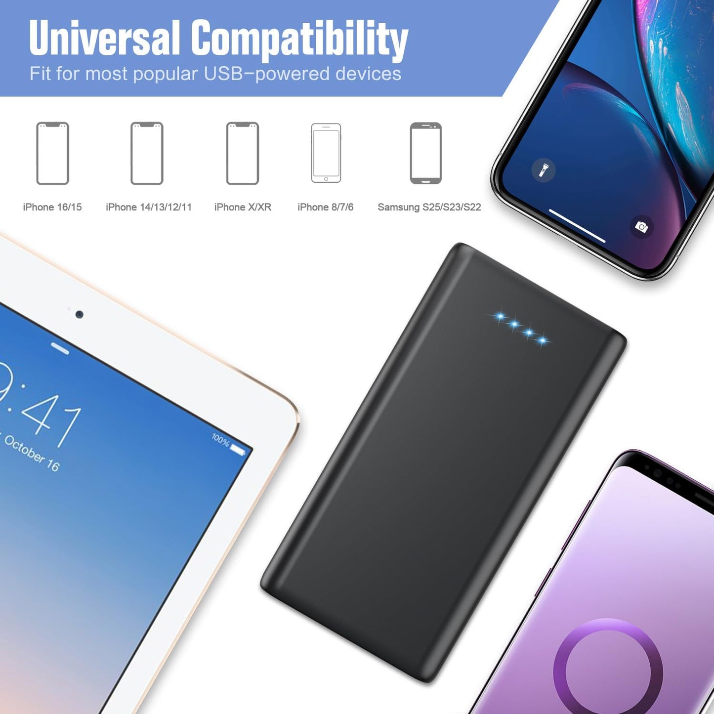 Portable Charger Power Bank 25,800mAh,5V/3A USB C in&Out Fast Phone Charging with Intelligent Smart IC,3 USB Port External Cell Phone Battery Pack Compatible with iPhone 16 15 14,Samsung,Android-Pink