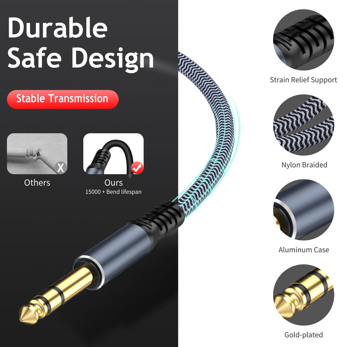 1/4" Male to Female Stereo Headphone Extension Cable - 30ft Quarter Inch Guitar Cable