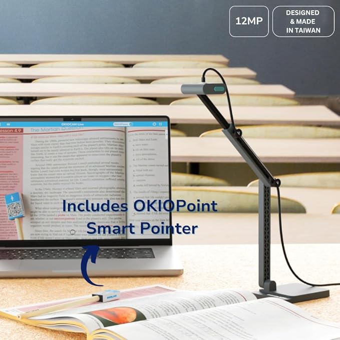 OKIOCAM S2 Pro 13-MP USB Document Camera, Built-in Light & Mic, OKIOPoint Smart Pointer, for PC | Mac | Chromebook, Ultra HD Camera for Live Demo for Web Conference, Remote Teaching