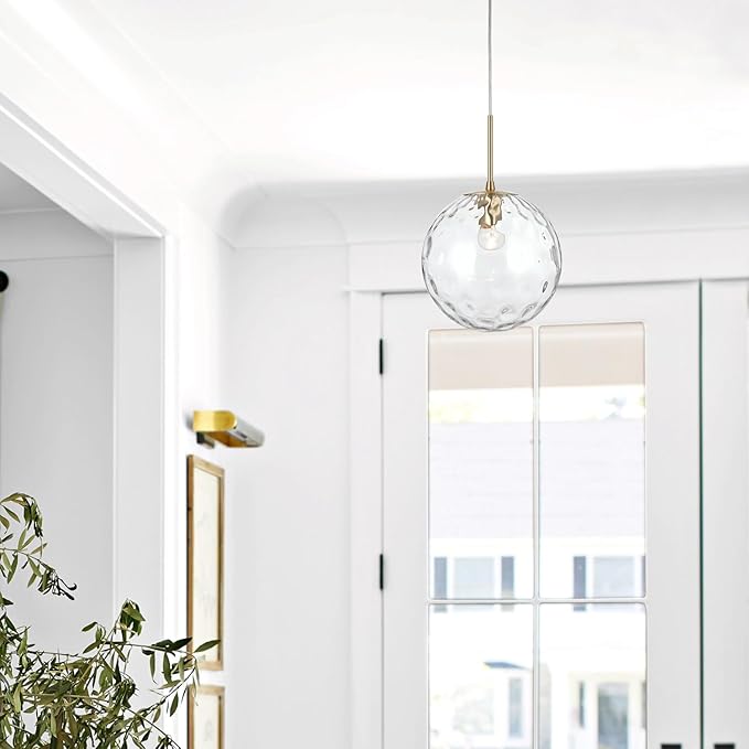 ALICE HOUSE 10-inch Gold Kitchen Island Pendant Light, Hammered Glass, Modern Farmhouse Pendant Lighting, Brushed Brass Hanging Light Fixture for Bathoom, Entryway and Hallway AL4202-P1