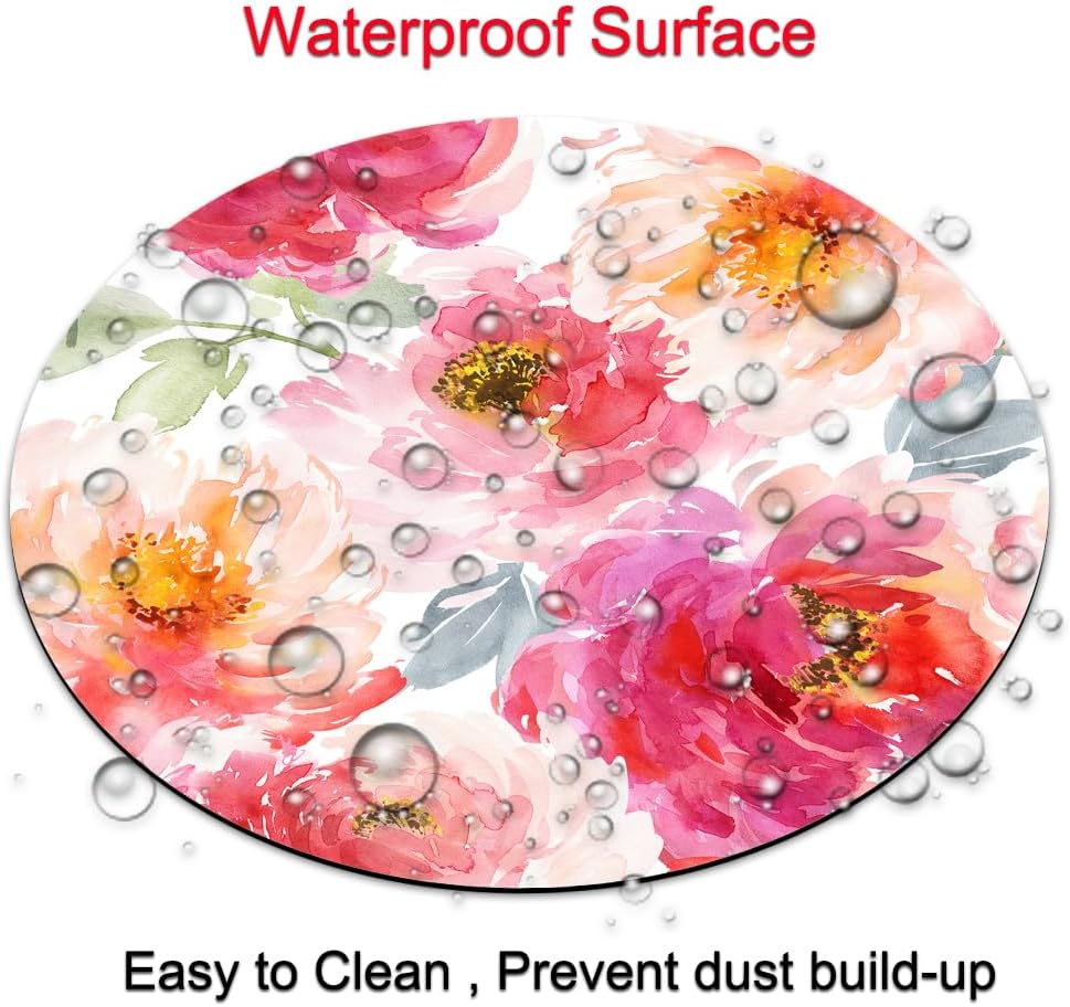Pink Peony Flower Round Mousepad, Personalized Custom Design Mouse Pads，Cute Waterproof Circular Non-Slip Rubber Base Small Mouse Pad， Mousepad for Laptop Computers