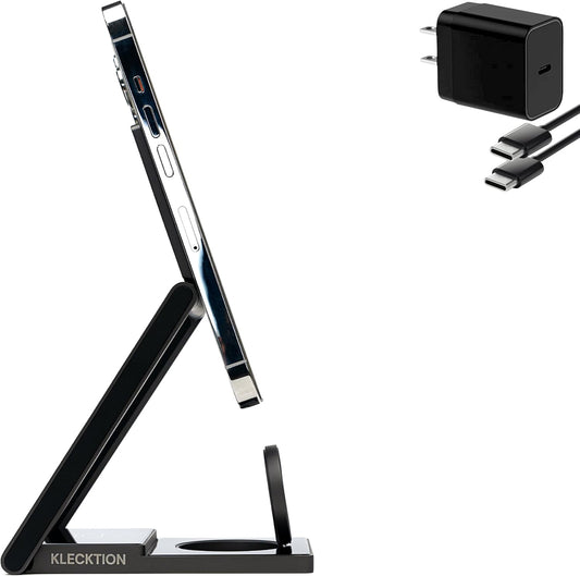 T3 3-in-1 Wireless Charging Station – MagSafe iPhone 16/15/14/13/12, AirPods & Apple Watch|15W Fast Charge|Foldable Ultra-Compact Travel Stand|Zinc Alloy&Tempered Glass|N52 Super Magnet