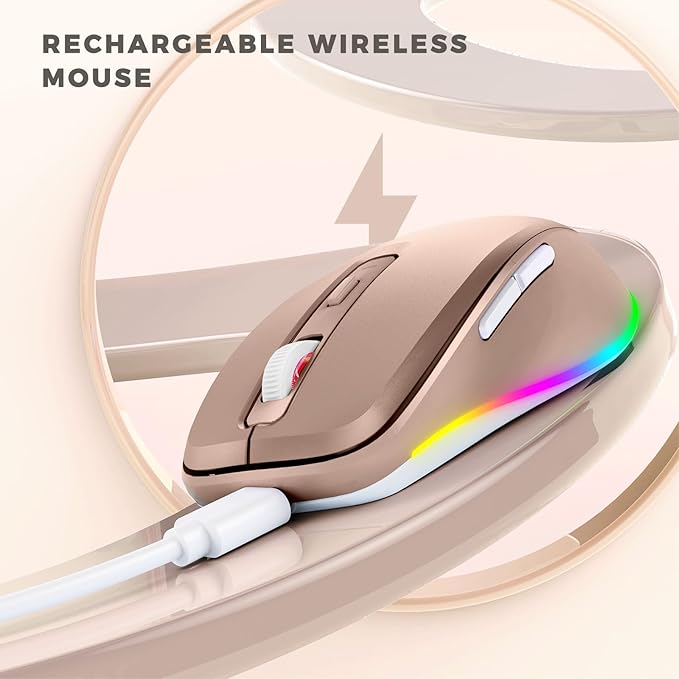 PEIOUS Wireless Mouse Jiggler - LED Wireless Mice with Build-in Mouse Mover, Rechargeable Moving Mouse for Laptop with Undetectable Random Movement Keeps Computers Awake - Gold