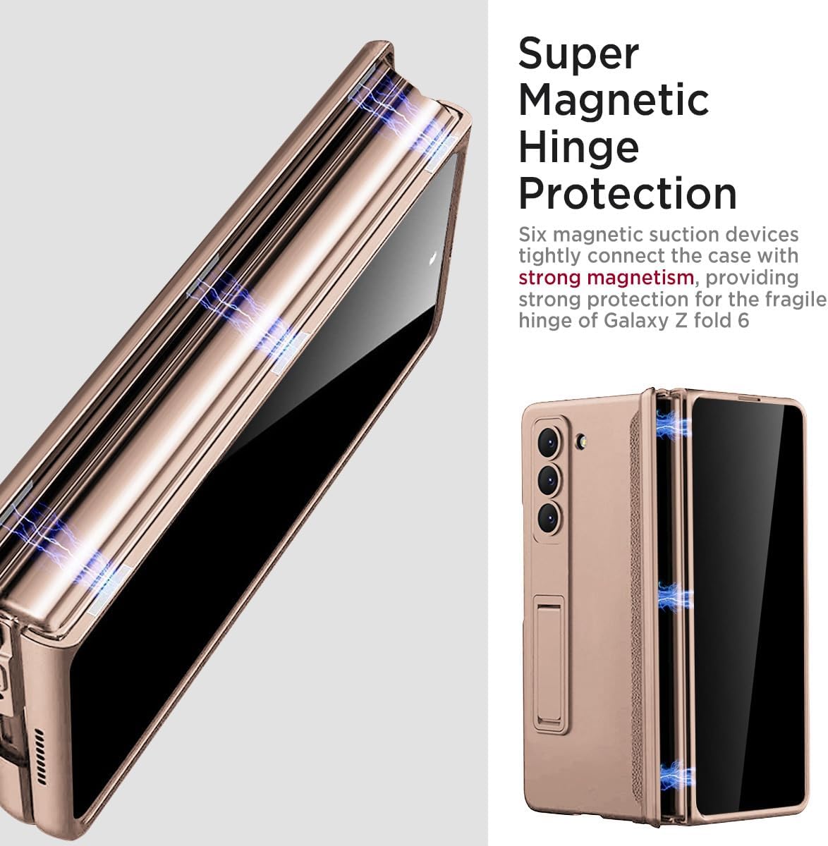 Miimall for Samsung Fold 6 Case with Privacy Screen Protector, Built-in Adjustable Kickstand & Magnetic Hinge & Camera Lens Protective All-Inclusive Phone Case for Galaxy Z Fold6 5G Champagne Gold