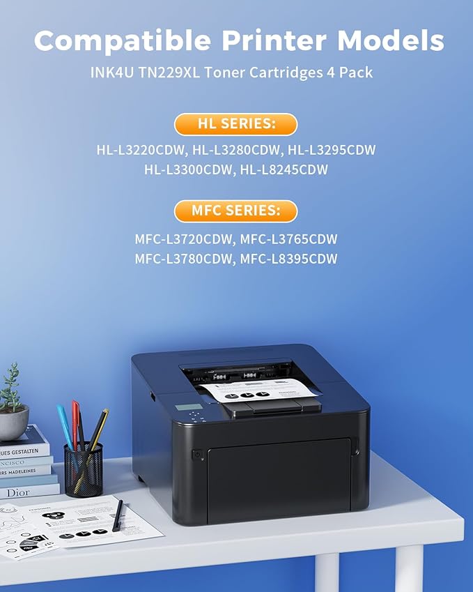 TN229XL Toner Cartridges Compatible Replacement for Brother 229XL Toner Cartridges 4 Pack TN229XL TN229 XL BK/C/M/Y for MFC-L3780CDW HL-L3280CDW MFC-L3720CDW HL-L3220CDW HL-L3300CDW HL-L3295 Printer