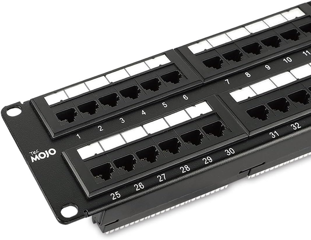 Tecmojo 48 Port Patch Panel, Cat6 Patch Panel, 2U Patch Panel, Network Patch Panel for 19 inch Rack Mount equipments,10G Support, Unshielded