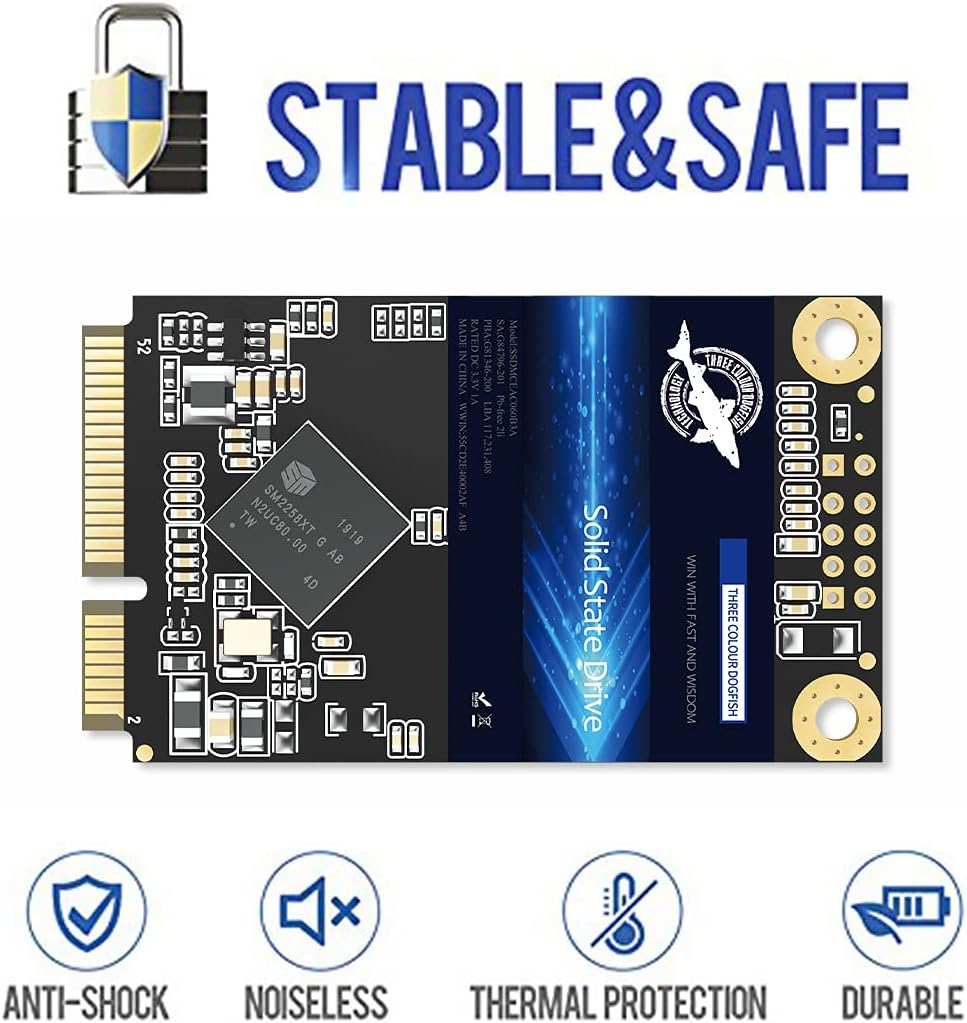 SSD mSATA 512GB Dogfish Internal Solid State Drive High Performance Hard Drive for Desktop Laptop SATA III 6Gb/s Includes SSD 16GB 32GB 60GB 64GB 120GB 128GB 240GB 250GB 480GB 500GB (512GB MSATA)
