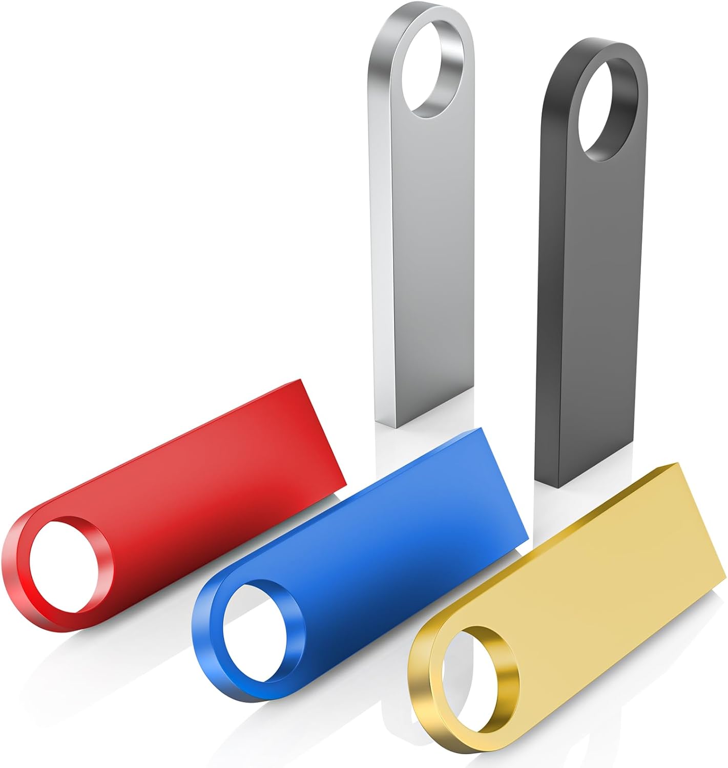 5 Pack 2GB USB Flash Drive with Keychains, Wooolken Sleek Metal USB 2.0 Thumb Drives Memory Stick for PC Laptop Computer