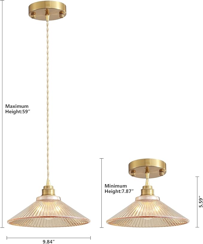 Pendant Light Fixture for Kitchen Island, Modern Hanging Lamp for Dinning Room, Adjustable Hanging Lights with Glass Shade for Bedroom Hallway Bar(glod,3 Pack)…