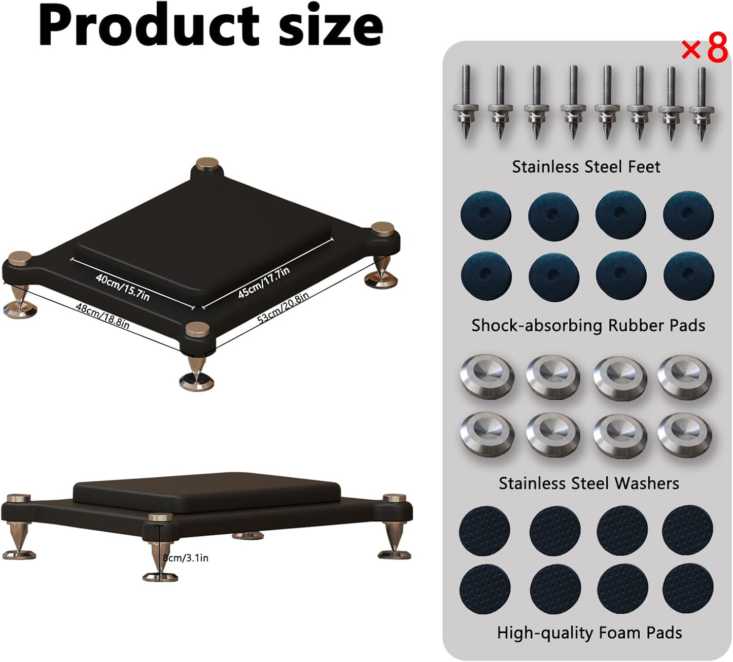 2pcs Subwoofer Isolation Stand, Double-Layered Speaker Isolation Stands with Stainless Steel Metal Feet, Acoustic Speakers Isolation Pad for Floor, Desktop (15.7×17.7in)