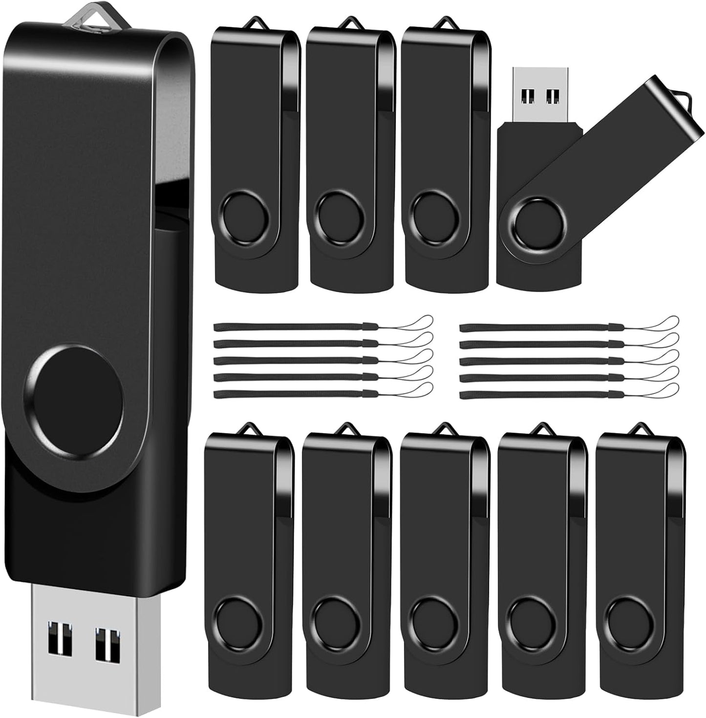 EASTBULL 4GB USB Flash Drive Bulk Thumb Drives 10 Pack with Lanyards USB 2.0 Memory Sticks Zip Drive Pen Drive for Storage and Backup Black 10PCS 4GB