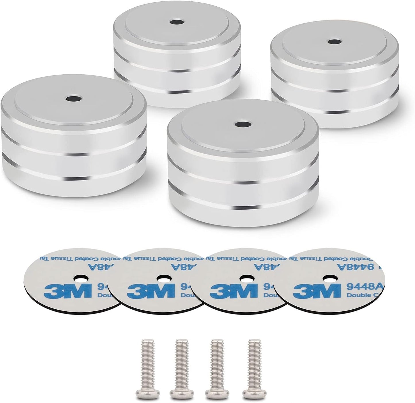 Monosaudio Isolation Feet HiFi Feet 4Pcs 40x20mm Aluminum Universal Turntable Feet with Non-Slip Rubber Rings No Need Adhesive for Audio,Speakers,Subwoofers,Home Theater,Turntable,DAC(Silver Color)
