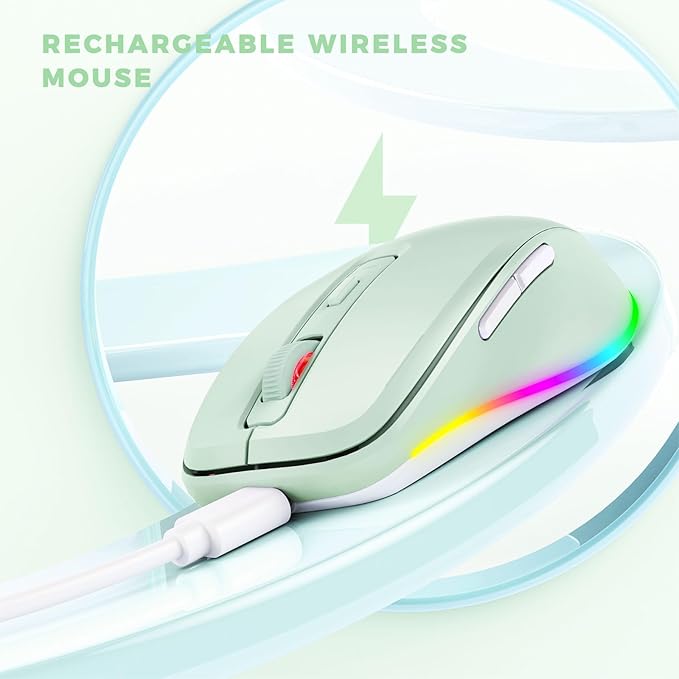 PEIOUS Wireless Mouse Jiggler - LED Wireless Mice with Build-in Mouse Mover, Rechargeable Moving Mouse for Laptop with Undetectable Random Movement Keeps Computers Awake-Light Green