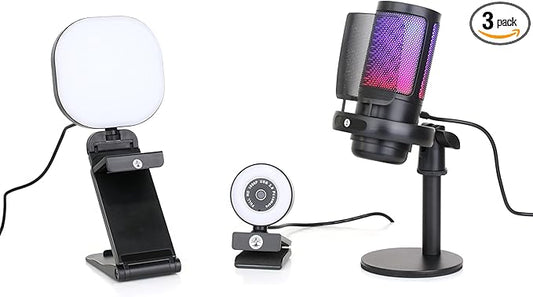 Live Video Streaming Kit, Includes 1080p 30 FPS Webcam, RGB USB Microphone, Adjustable LED Light for Twitch, YouTube, Podcast and WFH. for PC, MAC, Windows, and Laptops