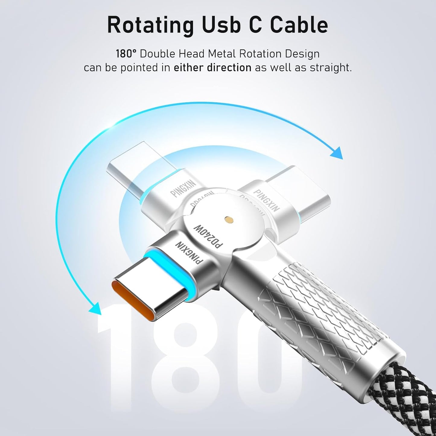USB C to USB C Cable 6.6ft,240W 2-Pack Braided 180°Rotating Type C Charging CableFast Charge for iPhone 16/16Pro/16Plus/16ProMax,MacBook Air,iPad Pro,Pixel,Samsung Galaxy S23/S24 Ultra-Black