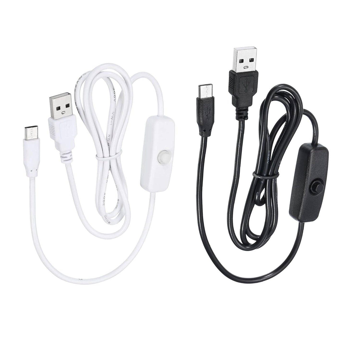 MECCANIXITY USB Cable with 501 ON/Off Switch, USB Male to USB Type C Male Power Cable 100cm for LED Desk Lamp LED Strip Black White 1 Set