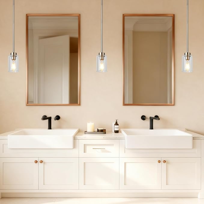 Modern 3 Pack Hanging Pendant Lighting Fixtures Brushed Nickel,Pendant Light Clear Glass Shade, Adjustable Hanging, Kitchen Island, Dining Room, Hallway, Ceiling Lamp