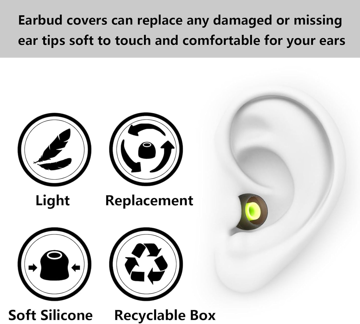 Silicone Replacement Earbud Tips for In-Ear Headphones (Inner Hole 3.8mm-5.1mm) - 9 Pairs, S/M/L