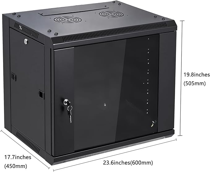 9U Wall Mount Server Cabinet Network Rack Enclosure Locking Glass Door by NETECABLE