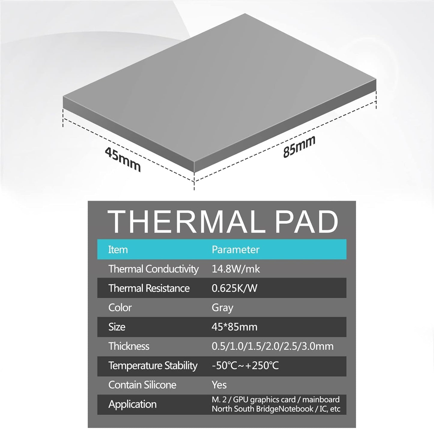 Maxtor Thermal Pad 14.8 W/mK, 85x45x3.0mm(3Pcs) Silicone Thermal Pads Non Conductive Heat-Sink Cooling Pad, Highly Efficient Heat Resistant Soft Pad for Laptop Heatsink/SSD/CPU/IC/LED Cooler