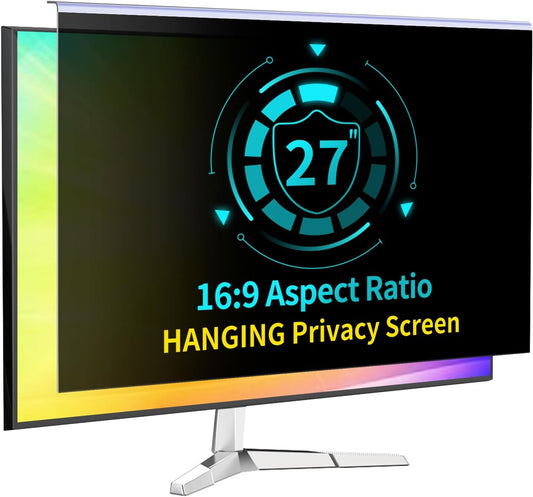 27 Inch Computer Privacy Screen for 16:9 Computer Monitor, Anti-Blue Light Monitor Privacy Screen Filter, Anti-UV Computer Screen Privacy Shield, Hanging Type