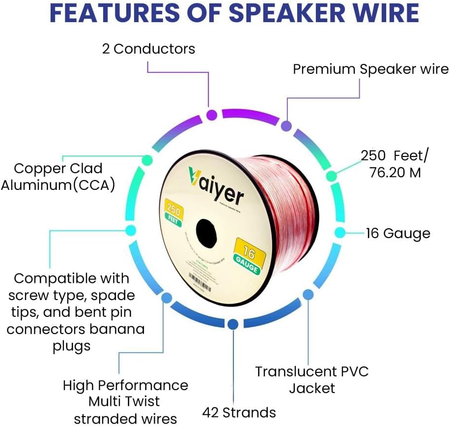 Vaiyer Home Stereo System Kit - 7.2 Channel 4500 Watts Bluetooth Amplifier with 8 Qty of 6.5" Ceiling Speakers 200W Each, Mic, 16 AWG 500 ft. Speaker Wire & Remote for Home, Bar, Office, Restaurant