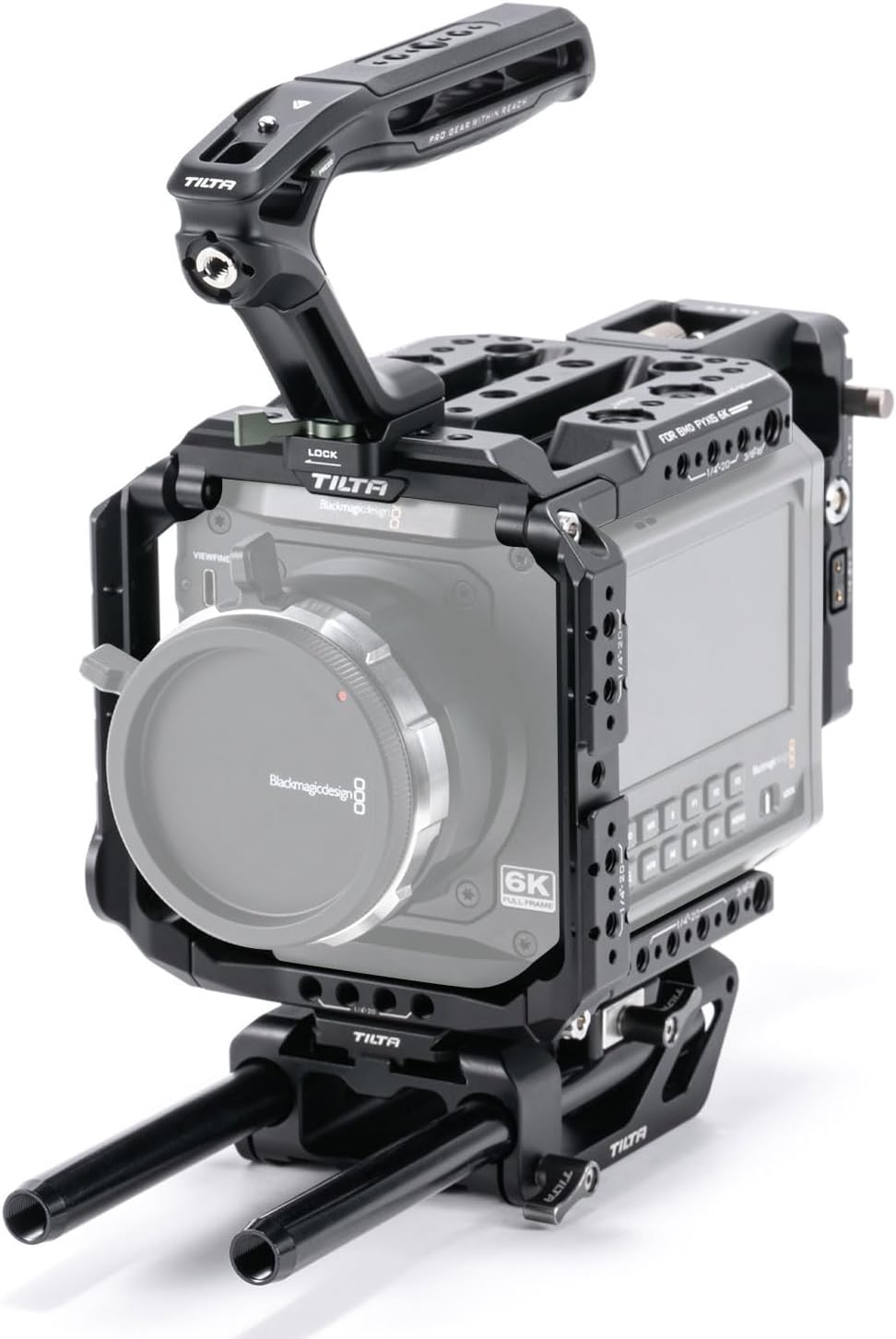 Tilta Camera Cage Pro Kit Gold Mount Compatible with Blackmagic Pyxis 6K/12K | Includes Full Cage, Top Handle, Gold Mount Battery Plate, Side Plate, Bottom Plate, 15mm Baseplate w/Rods, and Mini Tool
