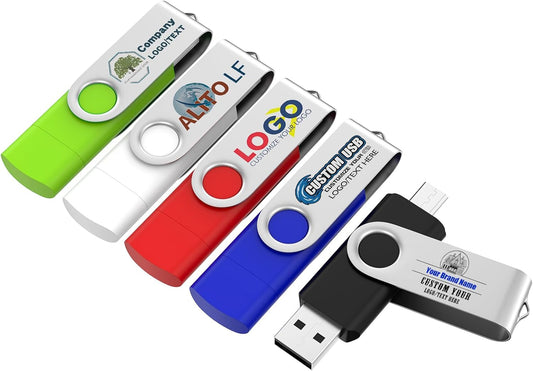Customizable 32GB Flash Drive 10 Pack, ABLAZE Dual USB 2.0+ Type C Thumb Drives with Logo Personalized USB Memory Sticks (Mixed Colors)