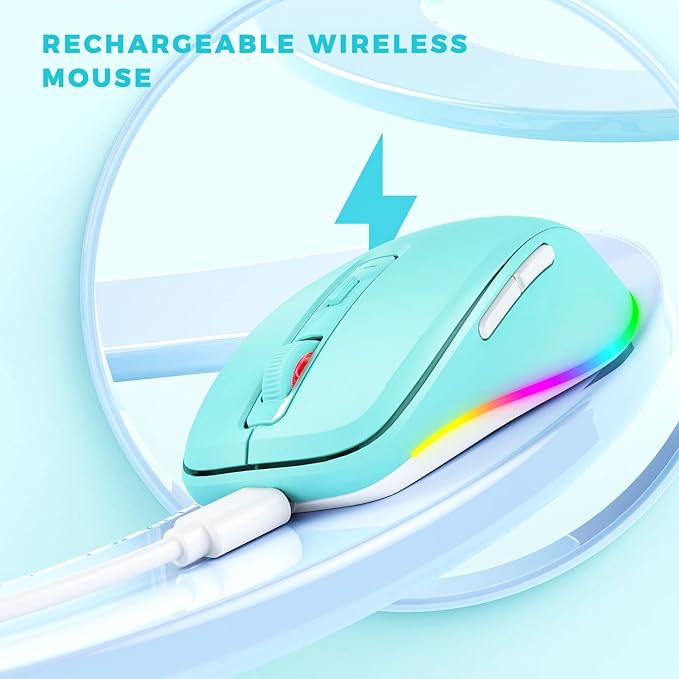 PEIOUS Wireless Mouse, Mouse Jiggler - LED Wireless Mice with Build-in Mouse Jiggler Mover, Rechargeable Moving Mouse for Computer with Undetectable Random Movement Keeps Computer Awake - Green