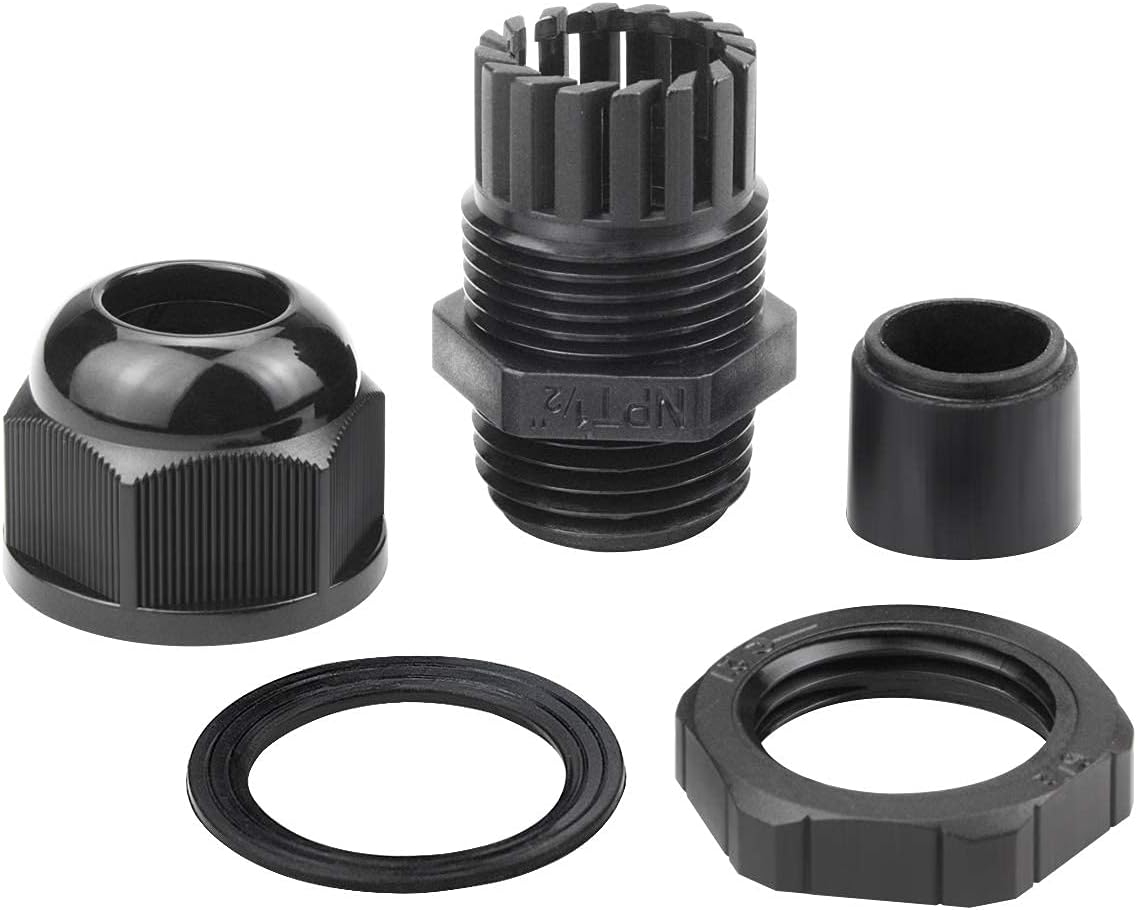 XHF 5 Pcs 3/4" IP68 Strain Relief Nylon Cord Grip NPT Cable Glands Adjustable UL Listed and RoHS Compliant (Black)