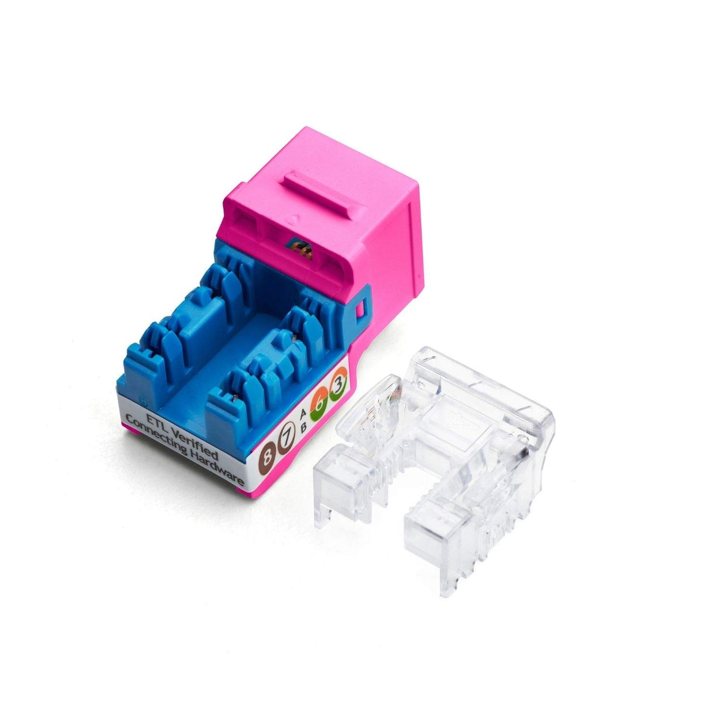 trueCABLE Cat6 Keystone Jack, Unshielded (UTP), 90 Degree Punch-Down, PoE++ (4PPoE) 100W, UL Listed, ETL Verified, ANSI/TIA Certified, Modular RJ45 Female, Pink, 24 Pack