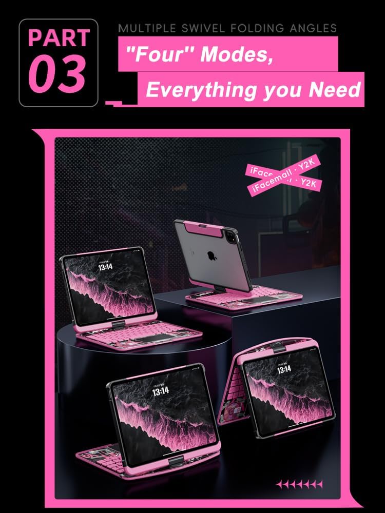Transparent 360 for iPad Keyboard case with Wireless Keyboard for iPad Air 13 inch(M3/M2, 2025/2024), Trackpad, 7 Color Backlight, 360° Rotating Stand for iPad Pro 12.9" 2018-2022(6/5/4/3 Gen)