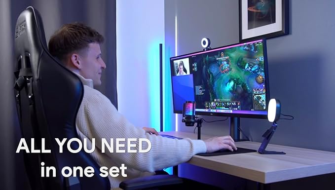 Live Video Streaming Kit, Includes 1080p 30 FPS Webcam, RGB USB Microphone, Adjustable LED Light for Twitch, YouTube, Podcast and WFH. for PC, MAC, Windows, and Laptops