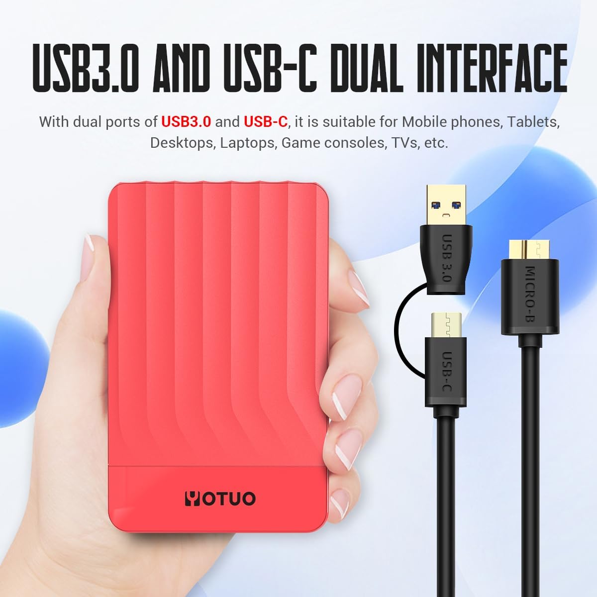 Portable External Hard Drive Storage Expansion Mobile HDD USB 3.0 for PC, Mac, Desktop, Laptop, PS4, PS5, Xbox One X/S, Xbox 360, Xbox Series X/S, Office & Game (Red, 1TB)