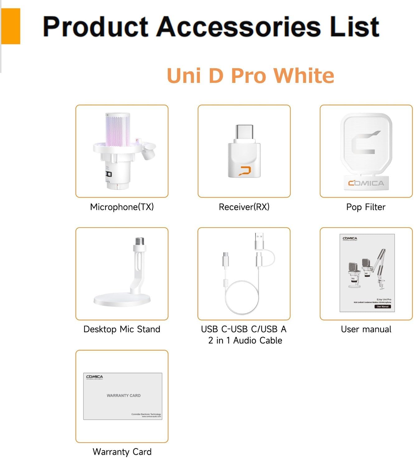COMICA Wireless USB Microphone for Computer and Smartphone,48kHz/24bit RGB Cardioid Condenser Gaming Mic for Podcasting,Streaming,Recording,Music Creation,with Boom Arm Stand-White (EJoy Uni Pro A)