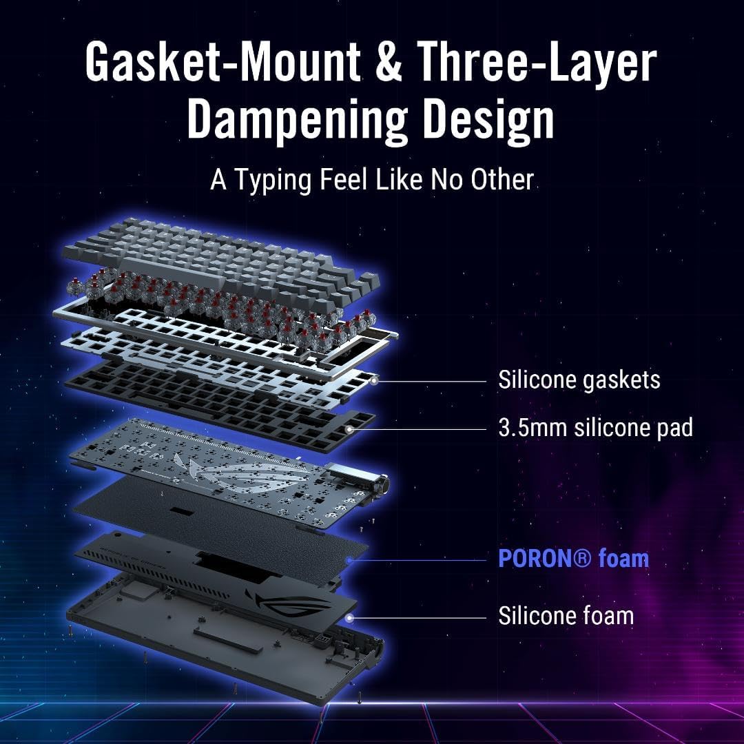 ASUS ROG Azoth 75 Wireless DIY Custom Gaming Keyboard, OLED display, Gasket-Mount, Three-Layer Dampening, Hot-Swappable Pre-lubed ROG NX Brown Switches & Keyboard Stabilizers, PBT Keycaps, RGB - White
