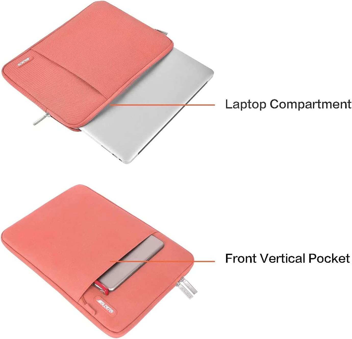 MOSISO Laptop Case 16 inch, 15-15.6 inch Laptop Sleeve Compatible with MacBook Pro 16 M4 M3 M2 M1, HP Acer Dell Lenovo ASUS Notebook, Polyester Vertical Computer Sleeve Bag with Pocket, Coral