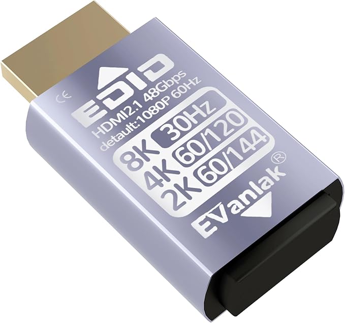 EVanlak Hdmi Passthrough Edid Emulator Adapter Dummy Plug Virtual Monitor Headless Ghost Display Adapter-1080P60hz to 8K30Hz-1pack