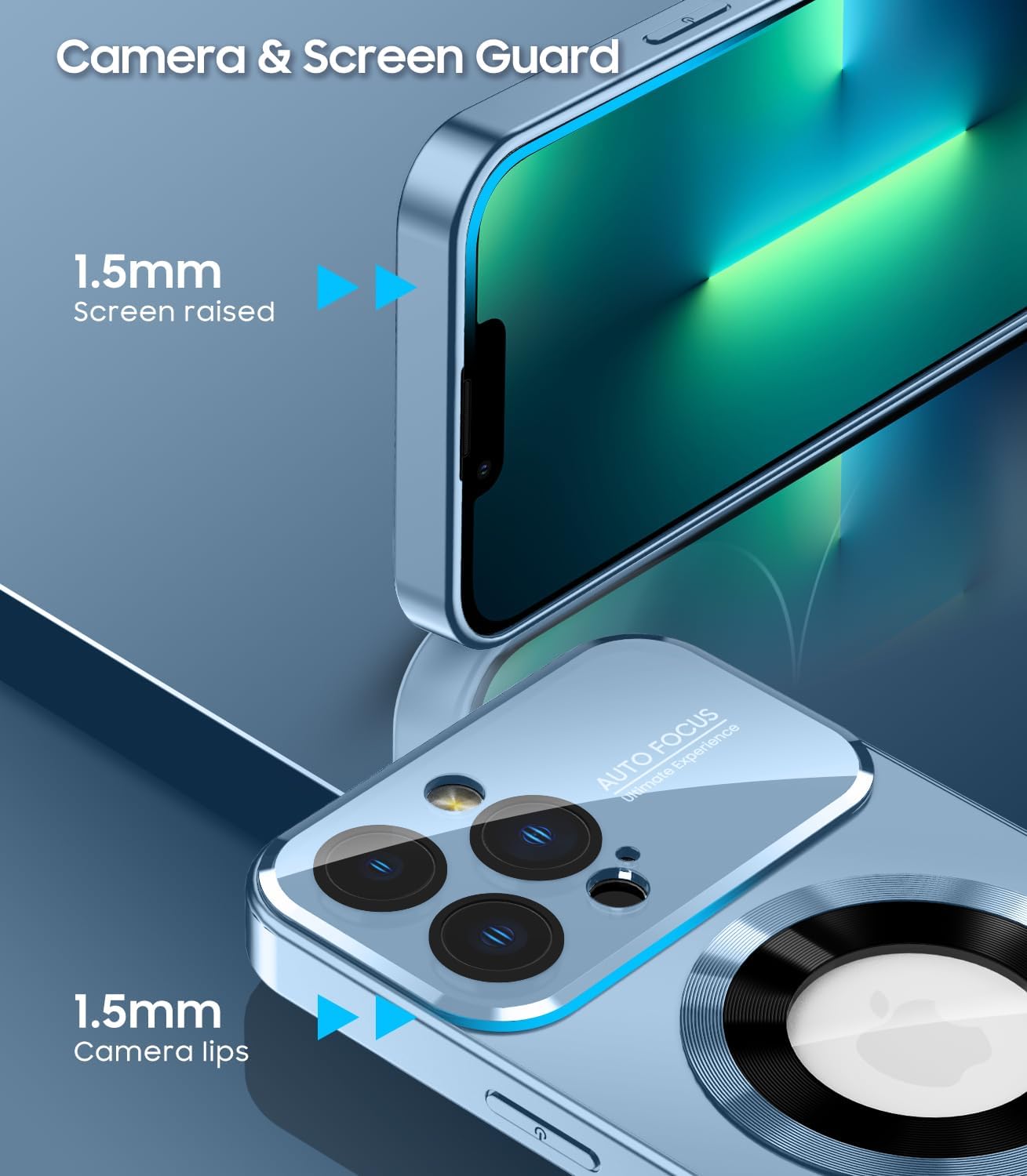 Magnetic for iPhone 13 Pro Case, Built-in Camera Lens Protector, Compatible with MagSafe, Logo View, Military Grade Protective Phone Cover, Sierra Blue