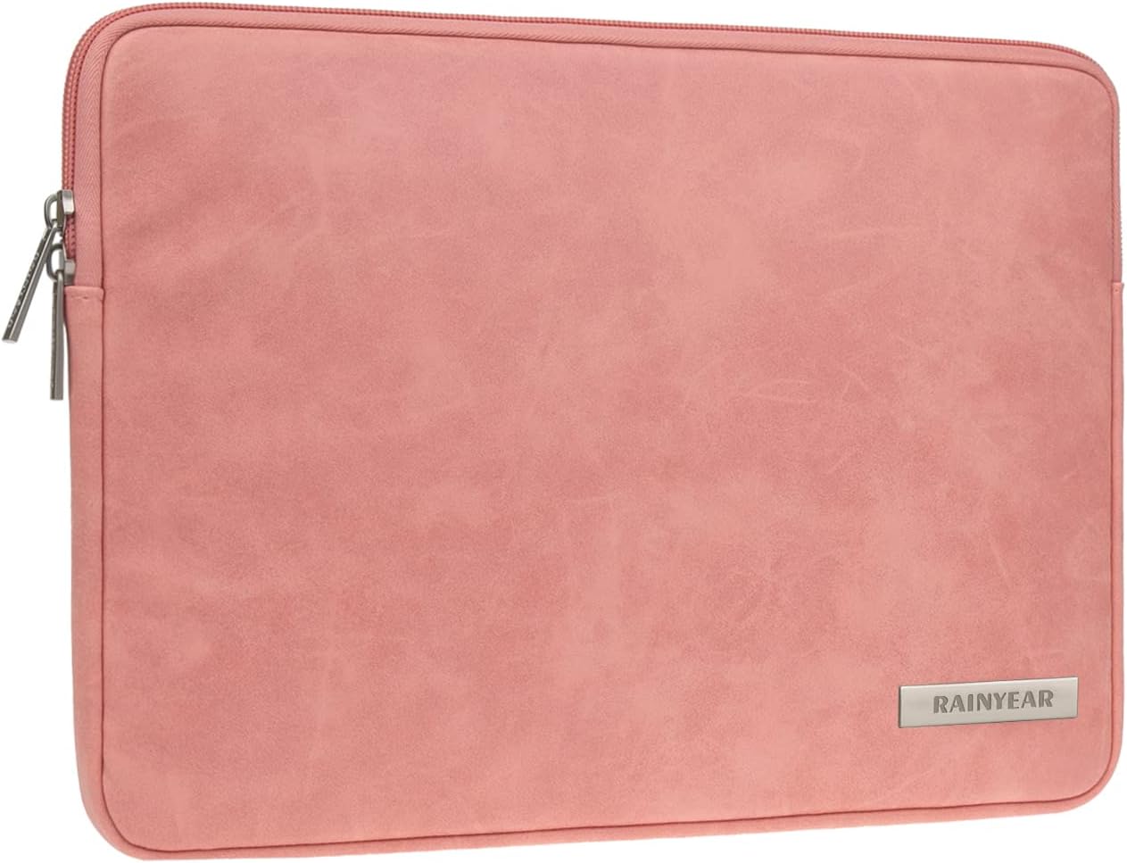 RAINYEAR 14 Inch Laptop Sleeve Protective Case PU Suede Leather Zipper Padded Cover Water Resistant Carrying Bag Compatible with 14" Notebook Computer Chromebook(Coral)